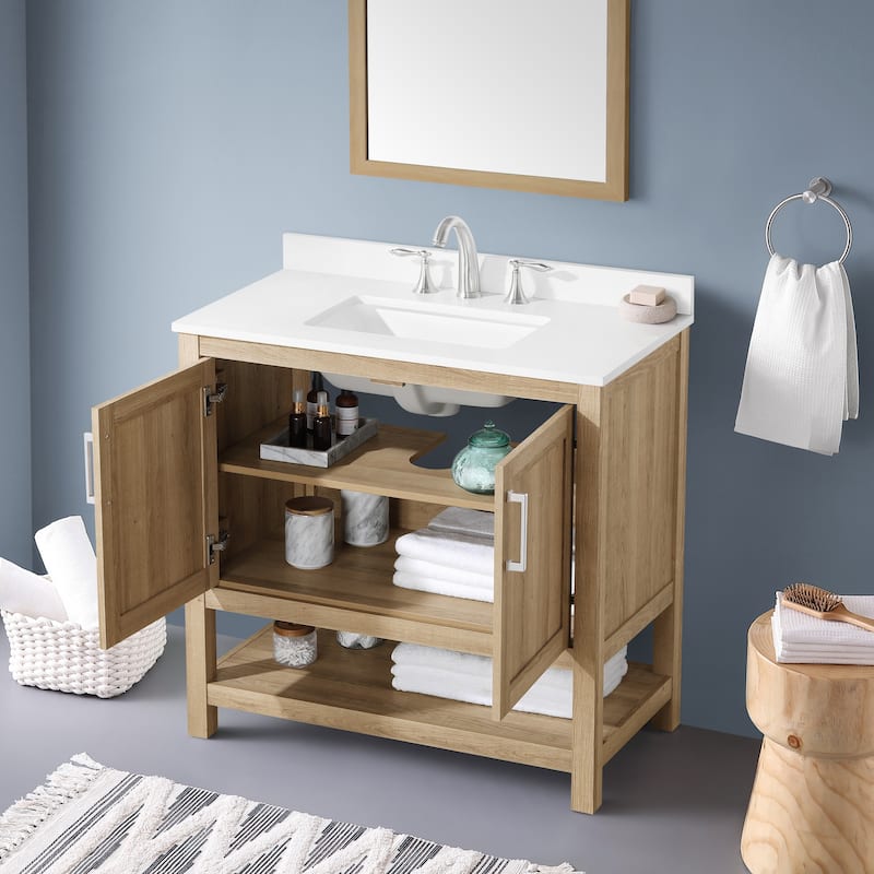 Ove Decors Vegas 36" Bathroom Vanity Combo w/ Top and Backslplash, White Oak