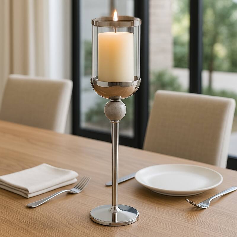 Metal Marble Floor Candle Holder Elegant Sculptural Hurricane