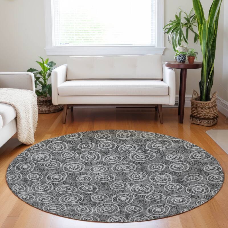 Premium Washable Super Soft Contemporary Zazzle Mayfield Rug - Gray - 8' x 8' - Round