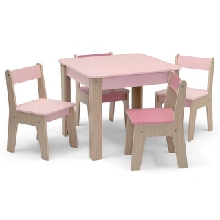 Kids Table and 4 Chair Set, Pink Furniture for Girls