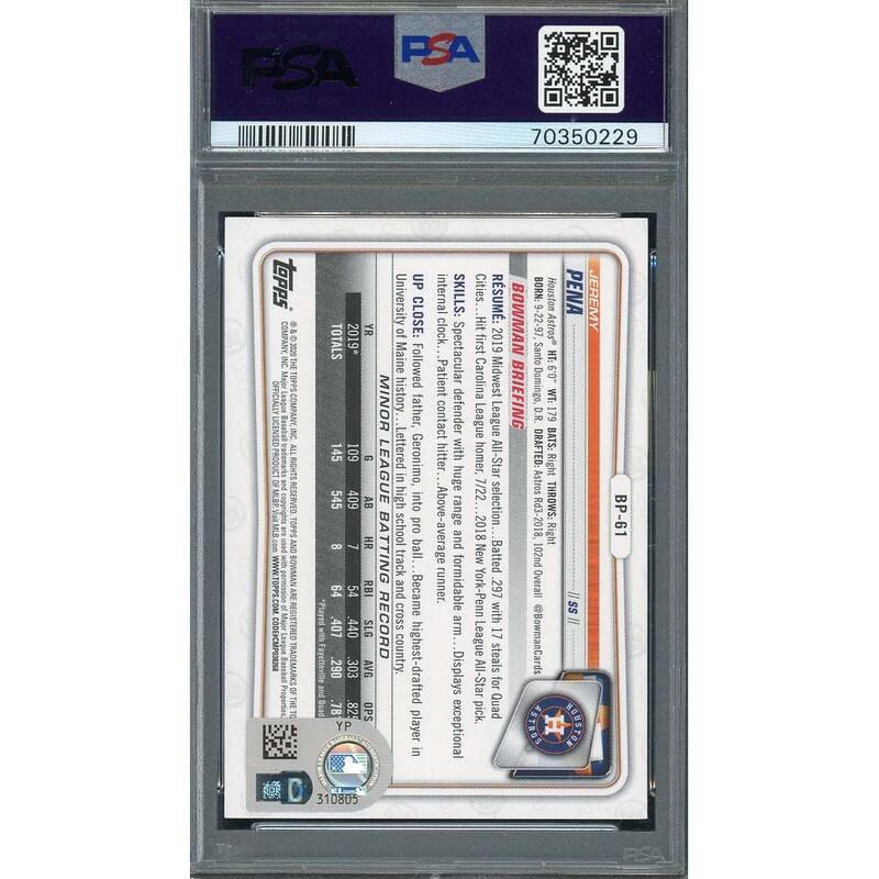 Jeremy Pena 2020 1st Bowman Paper Prospects Signed Rookie Card #BP61 Auto PSA 9 - 8'6" x 11'6"