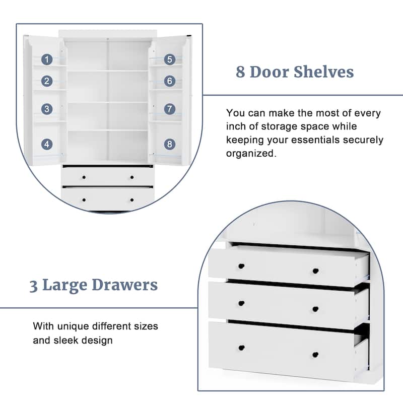 Roomfitters 77" Farmhouse Tall Kitchen Pantry with Adjustable Shelves and 8 Door Shelves