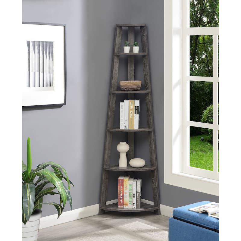 Convenience Concepts Newport 5 Tier Corner Bookshelf - Weathered Grey