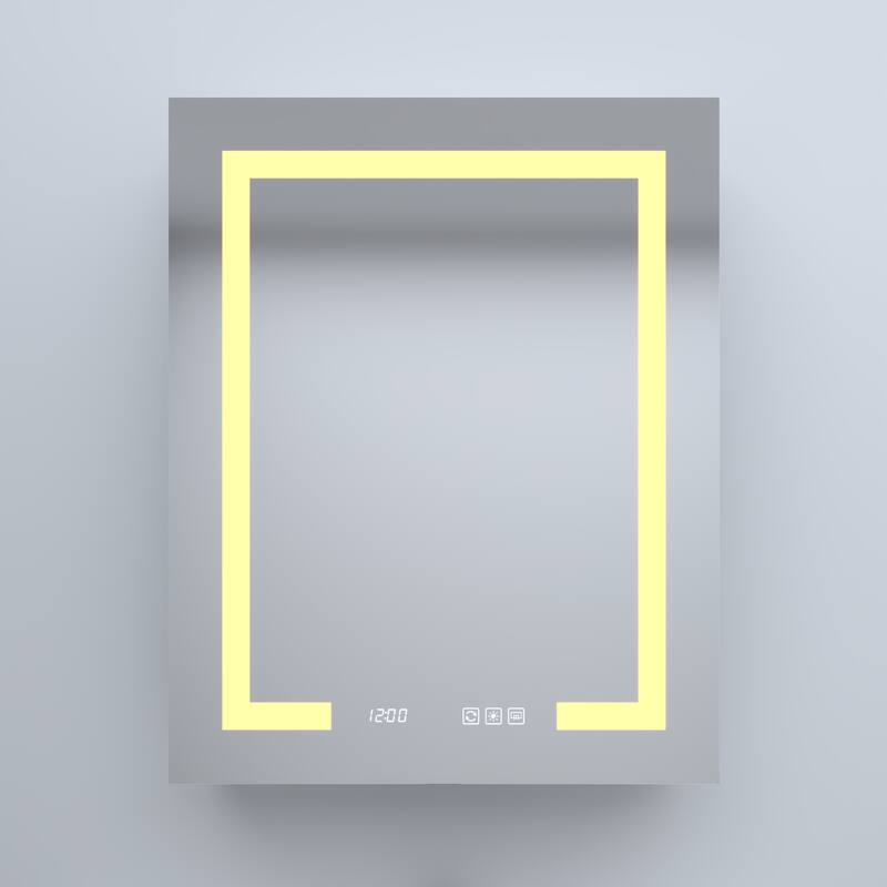 GDFStudio - Delmar Modern Aluminum LED Lighted Medicine Cabinet with Mirror Anti Fog and Digital Clock