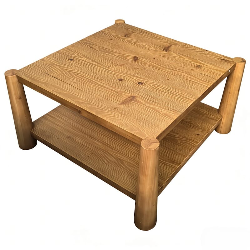 34" Rustic Solid Wood Coffee Table, Square Living Room Center Table - Brown