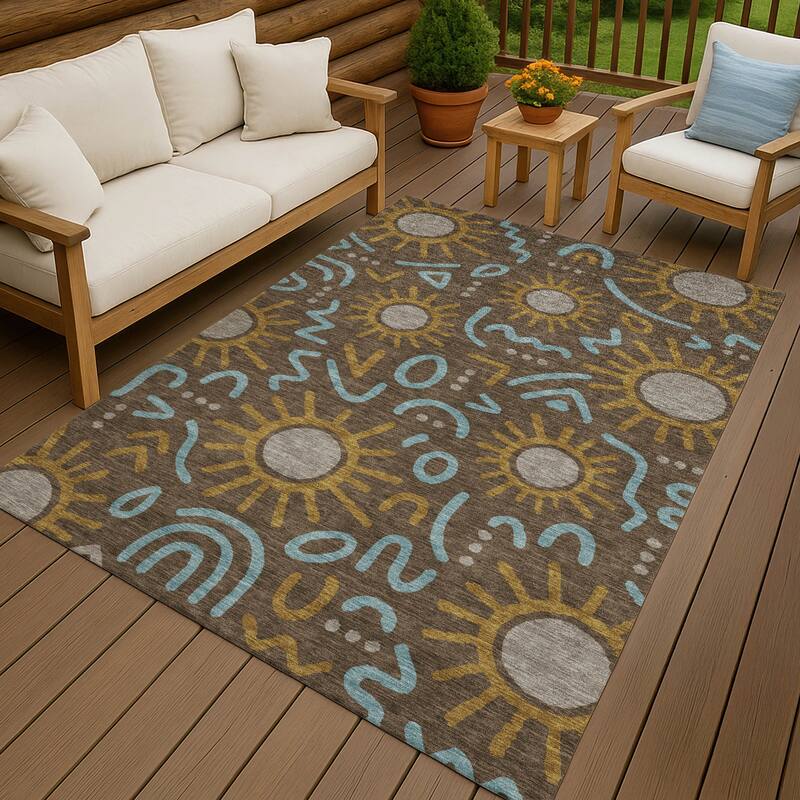 Machine Washable Indoor/ Outdoor Modern Sol Chantille Rug - Chocolate - 8' x 10'