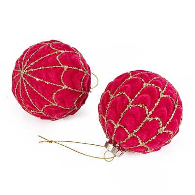 Velvet Spehere Glass Christmas Tree Ornament Set of 2 - 3.15"