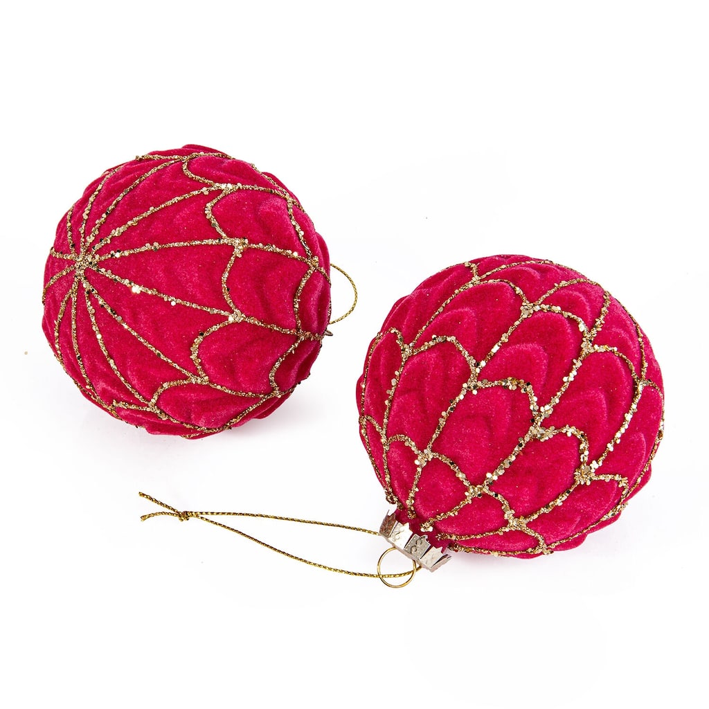 Velvet Spehere Glass Christmas Tree Ornament Set of 2 - 3.15"