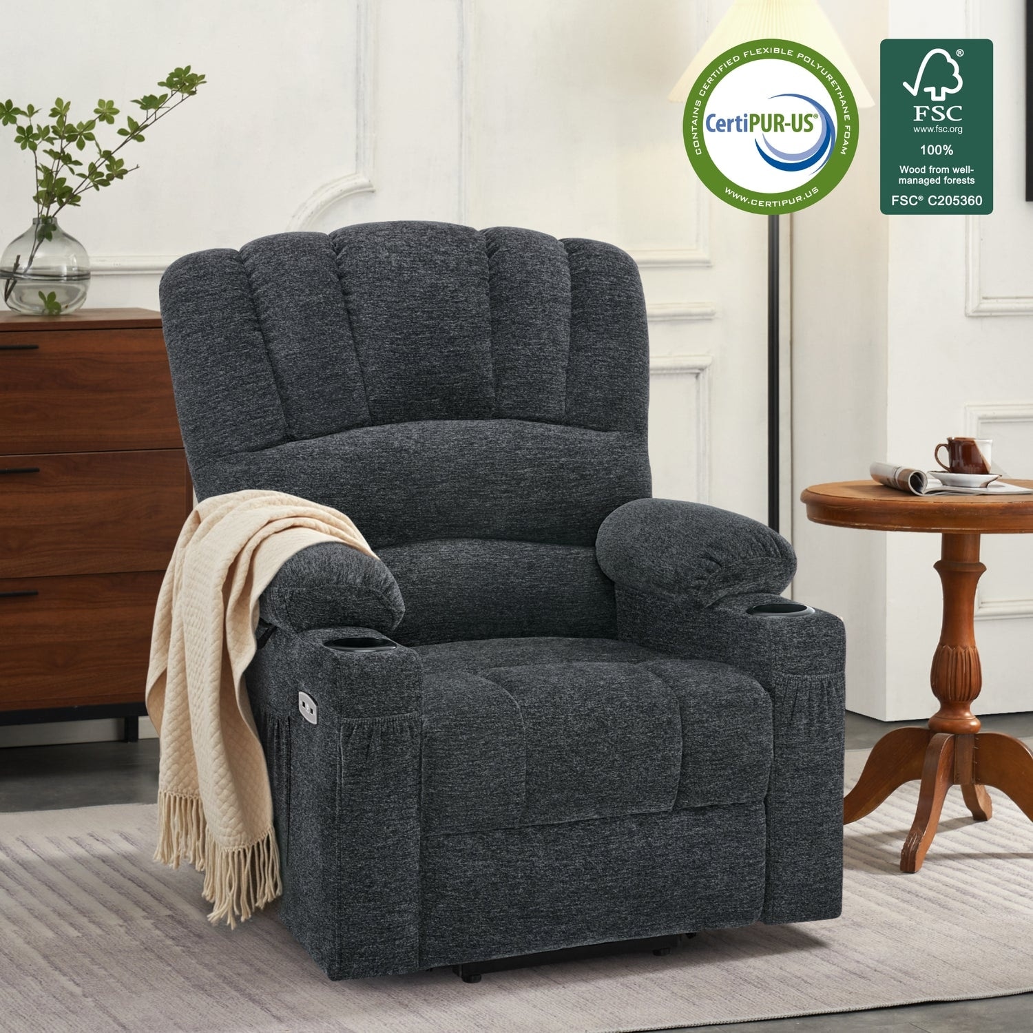 MCombo Power Lift Recliner Chair, Massage and Heat for Elderly, Extended Footrest,Cup Holders, USB Ports 7095