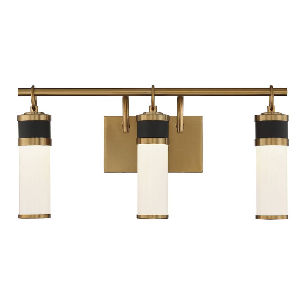 Abel 3-Light LED Bathroom Vanity Light in Matte Black with Warm Brass Accents