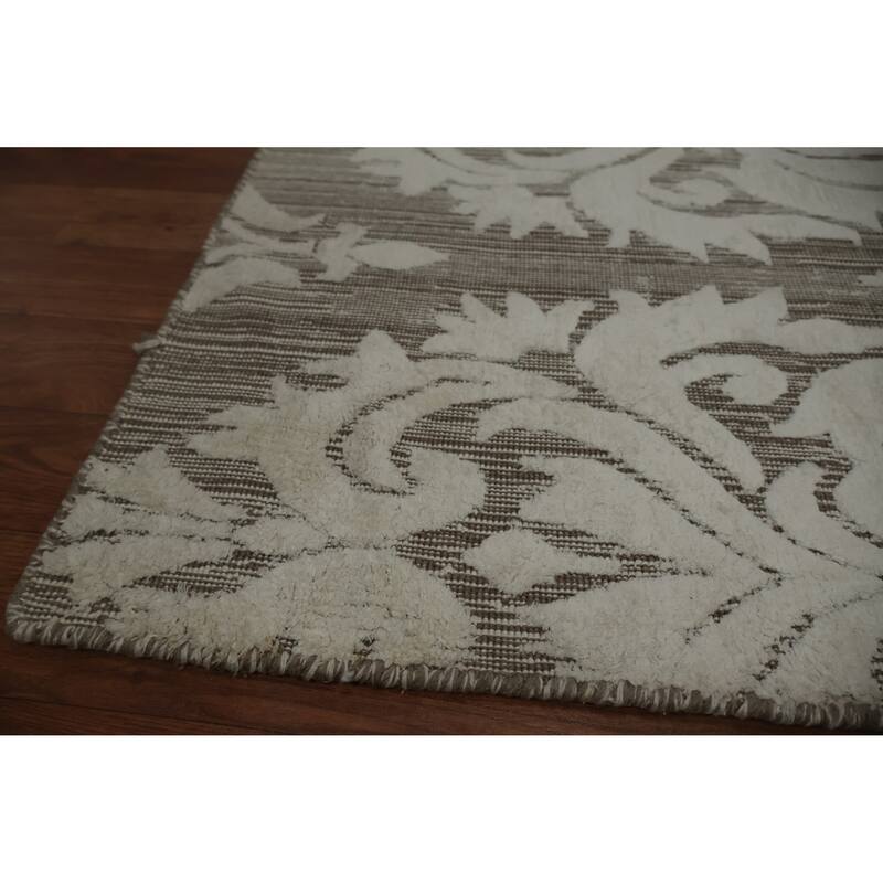 Hand Knotted Oriental 100% Wool Carpet Modern Damask Beige & Ivories Contemporary Area Rug - 8' 0'' X 5' 0''