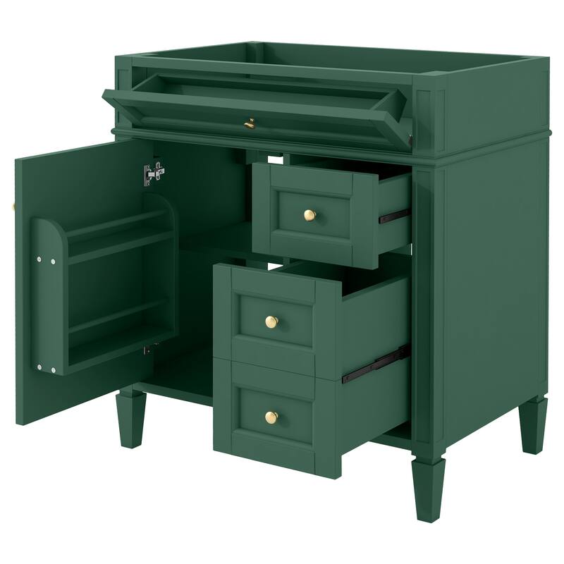Roomfitters 30" Vanity Base Only, Modern Bathroom Cabinet with 2 Drawers and Tip-out Tray, Basin Not Included - Green