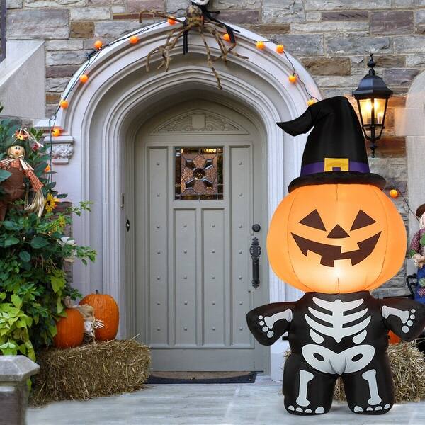 Shop Gymax 5ft Inflatable Capped Pumpkin Skeleton Lantern