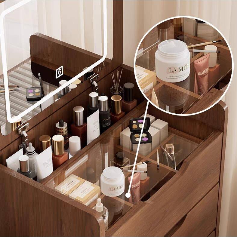 3 in 1 Vanity Desk with Plip Top Mirror,Small Make Up Vanity Set with Visible Glass Desktop, Compact Dressing Table