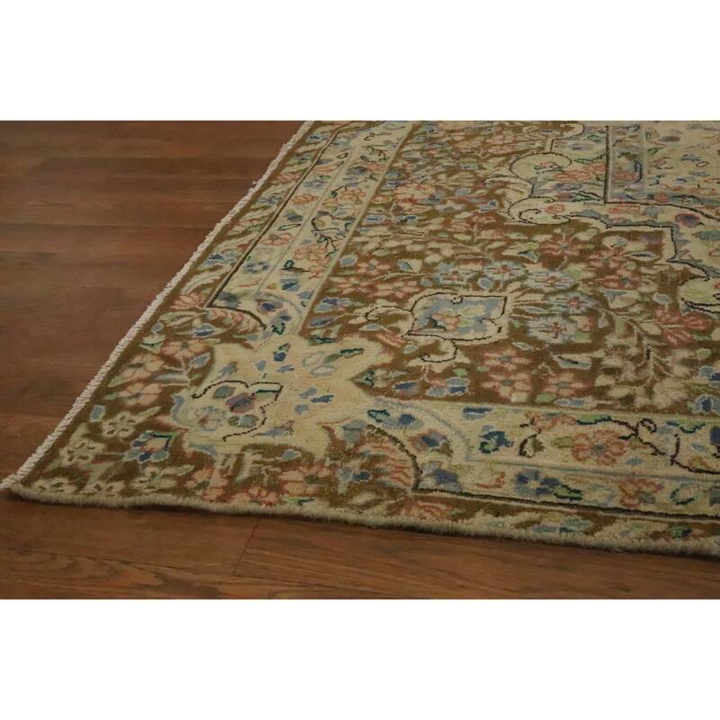 Hand Knotted Oriental 100% Wool Carpet Traditional Floral Brown Kerman Area Rug - 13' 4'' X 9' 6''