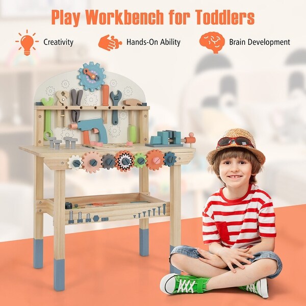 Gymax Kids Play Tool Workbench Wooden Tool Bench w/ Rich