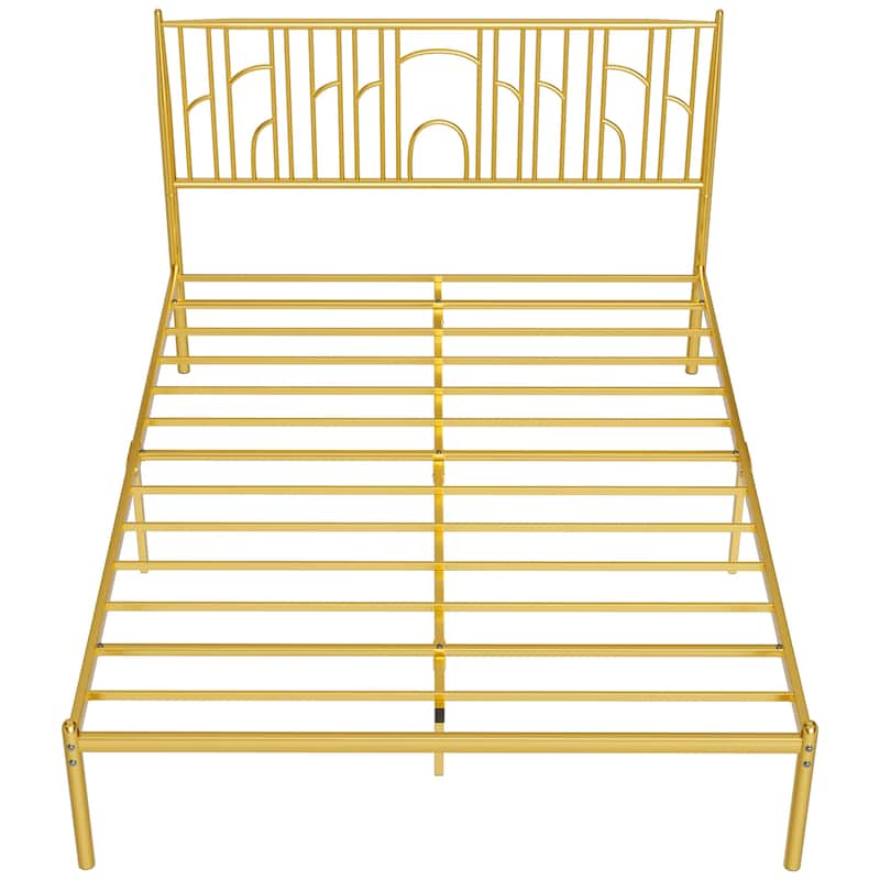 Classic Queen Size Metal Platform Bed Frame with Iron-Art Headboard, Underbed Storage & Noise-Free Design
