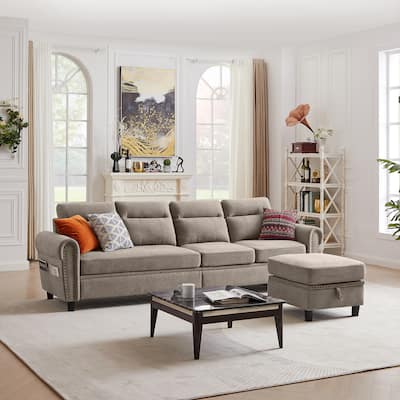 4 Seater L Shaped Reversible Sectional Sofa with Storage Ottoman