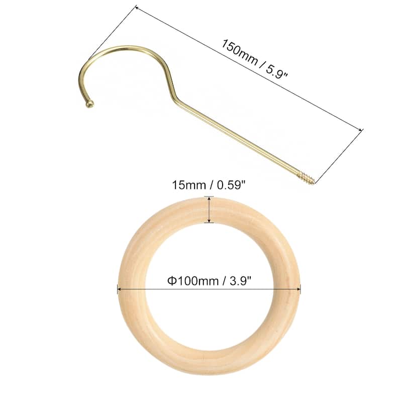 Scarf Ring Hanger Wooden Circle Scarf Holder Hook - Gold - 4 Inch x 15cm