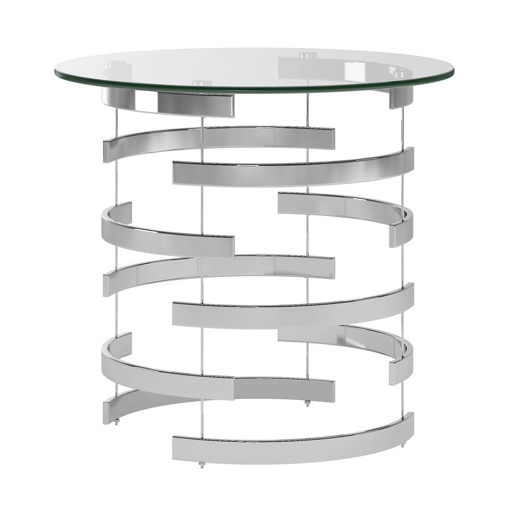 Nova Round Glass Top Vortex Iron Base Accent Table by iNSPIRE Q Bold