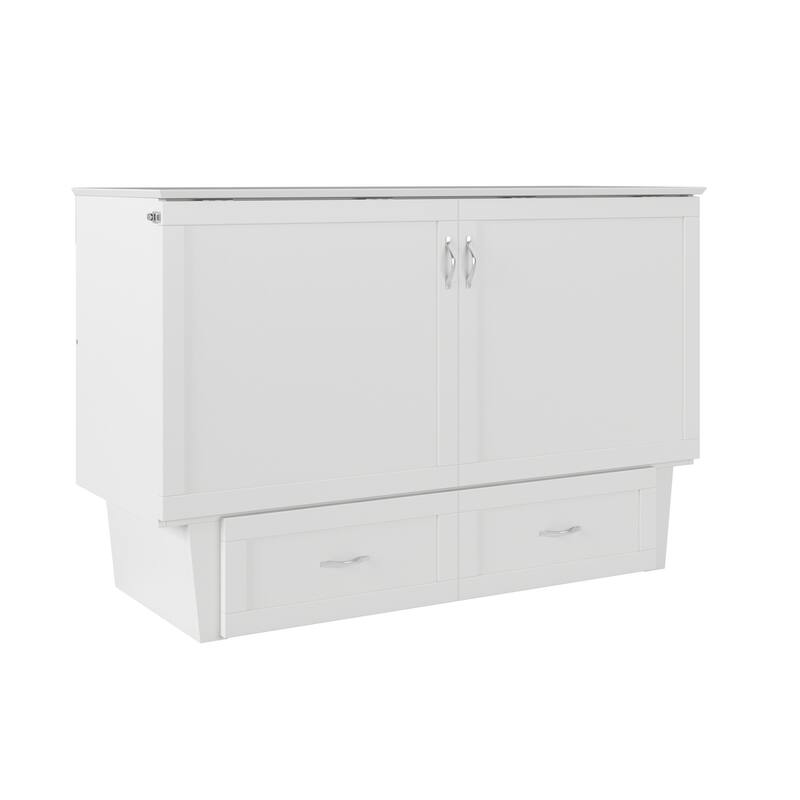 Murphy Bed Chest with Mattress & Charging Station - Space Saving Furniture - White Finish