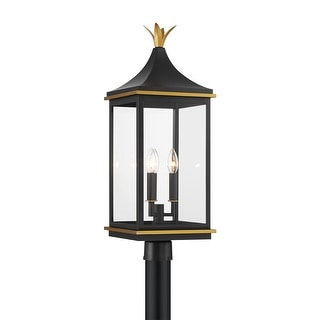 Simpson 3 Light Matte Black + Textured Gold Outdoor Post - 27.75