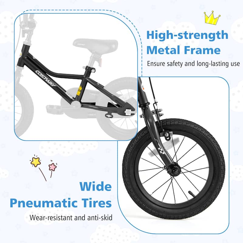 Costway 12"/14"/16"/18" Kids Training Bike with Removable Training