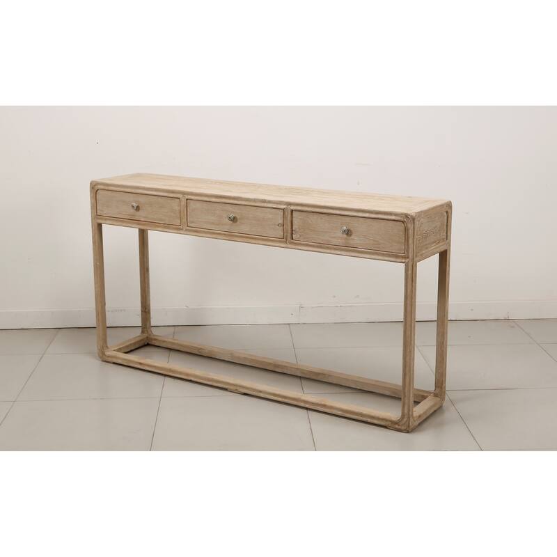 Artissance Reclaimed Peking Console Table With 3 Drawers & Weathered White Wash Finish, 34 Inch Tall