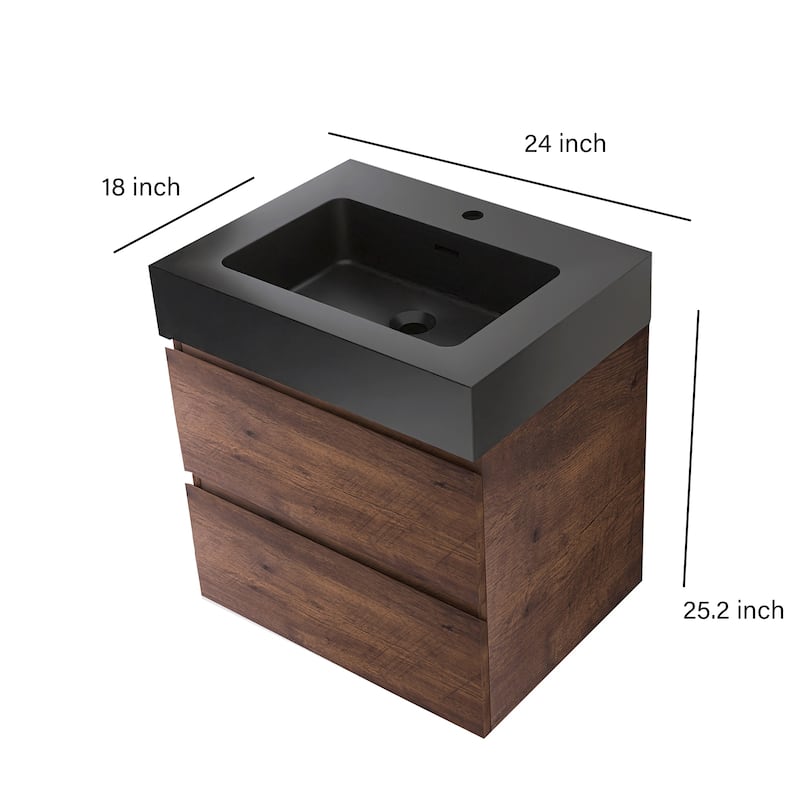 Floating Bathroom Vanity with Black Solid Surface Top
