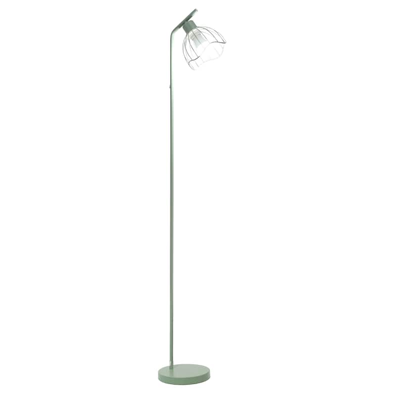 Metal Industrial Cage Floor Lamp with Curved Arm and Rotary Switch - 9.57 x 7.87 x 54.50 in. (L x W x H)