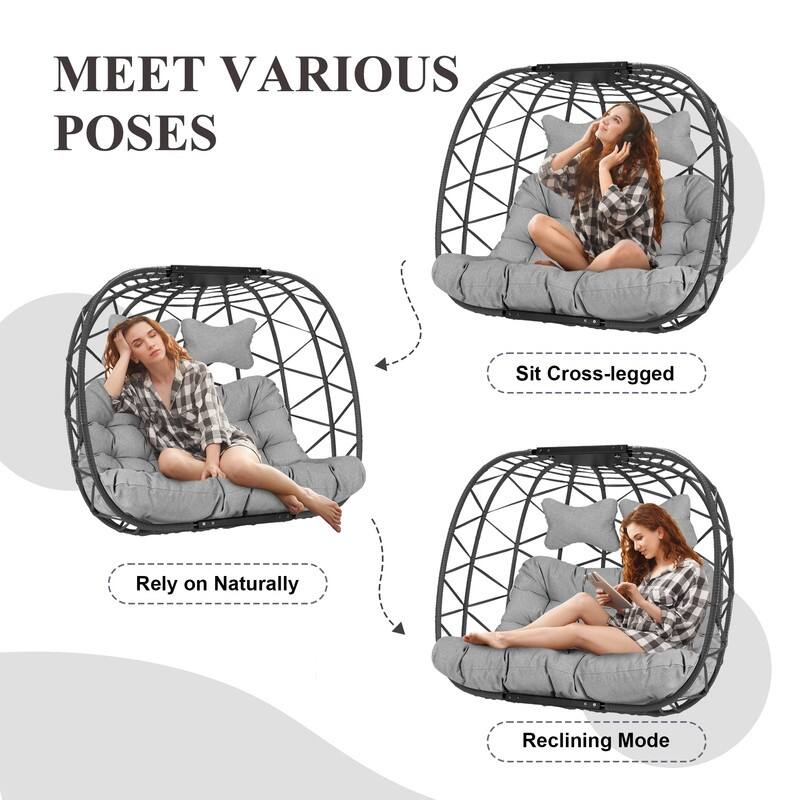 Oversized Outdoor Double Egg Hanging Chair with Cushions, 700 lbs Capacity Swing Chair for Indoor or Patio