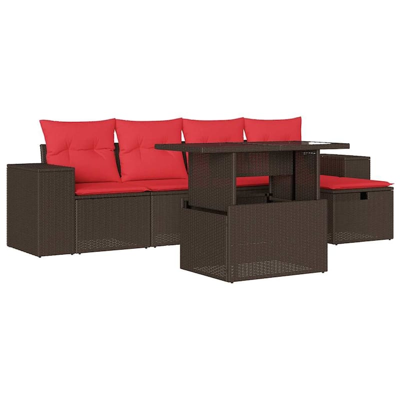vidaXL Patio Sofa Set with Cushions Sectional Couches 6 Piece Poly Rattan - 21.7 x 24.4 x 27.2