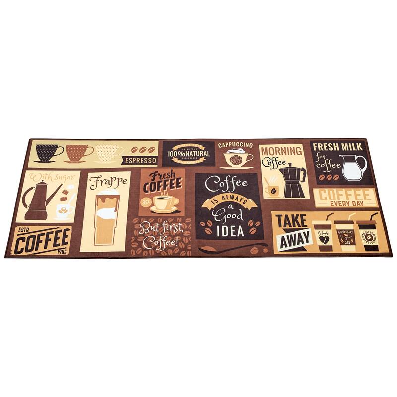 Whimsical Coffee Printed Slip-Resistant Kitchen Runner Rug - 23"x60"