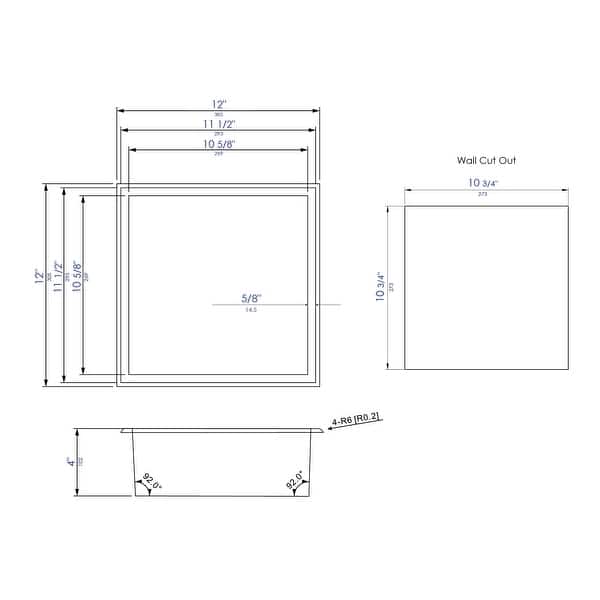 ALFI brand 12" x 12" Brushed Black PVD Stainless Steel Square Single Shelf Shower Niche