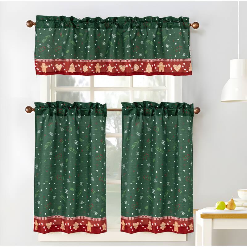Gingerbread Christmas Holiday Kitchen Curtain green