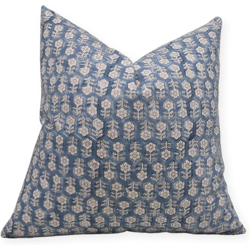 Fabdivine Handmade Floral Block Print Linen Pillow Cover Rustic Vintage Decor,Tulsi Buti