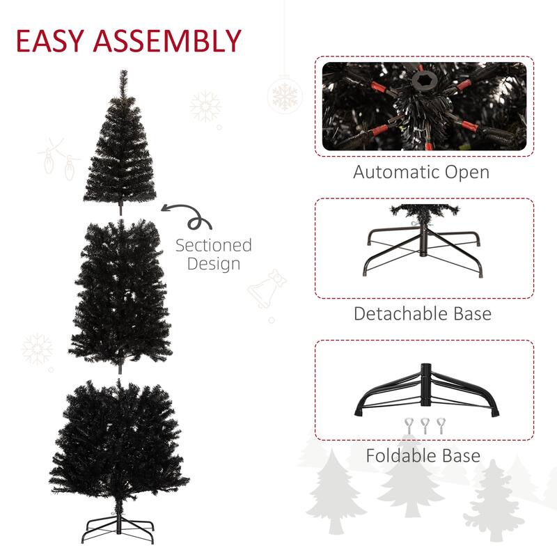 8 ft Black Pencil Artificial Christmas Tree with 1168 Tips Slim Space Saving Design for Indoor Holiday or Halloween Decoration