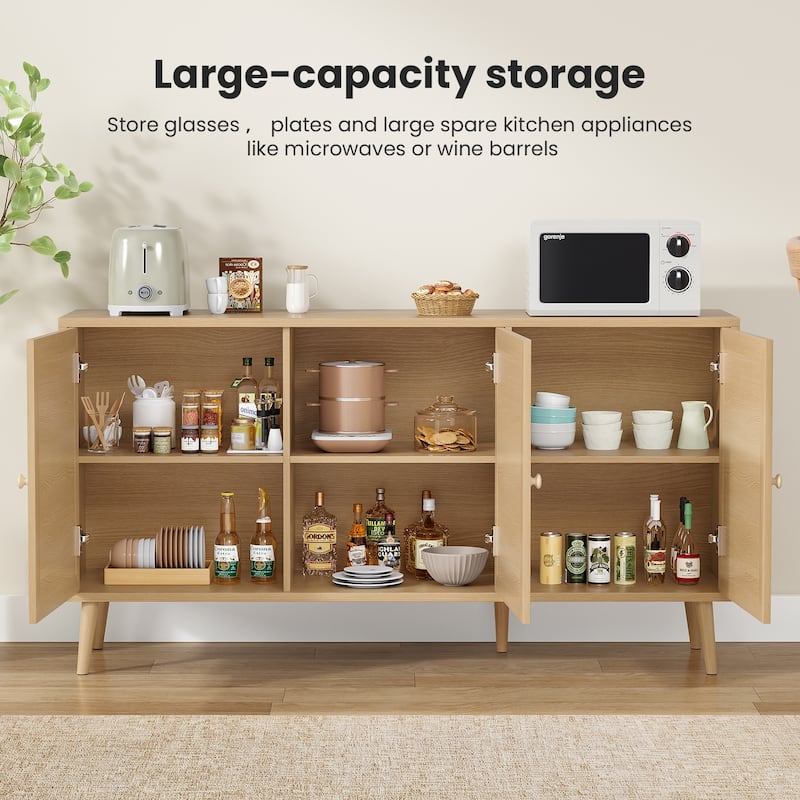 Sideboard Buffet Cabinet with 3 Rattan Doors,Modern Kitchen Storage Console Cabinet for Entryway Living Room (Large)