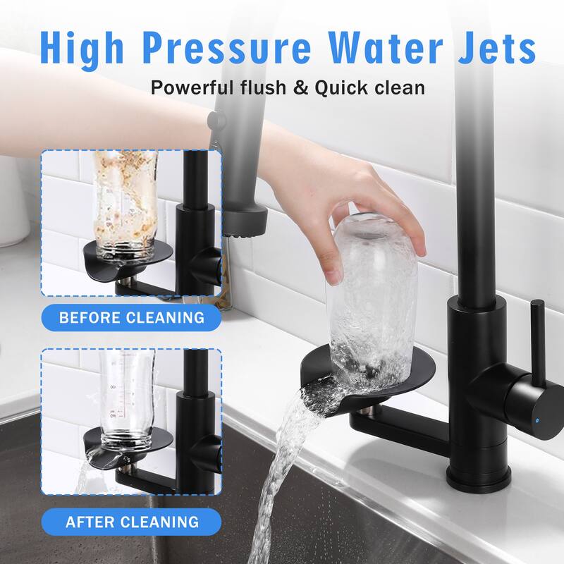 Modern 3-in-1 High-Arc Pull-Down Sprayer Kitchen Faucet with 3 Function Spray Mode & Press-Type Glass Rinser
