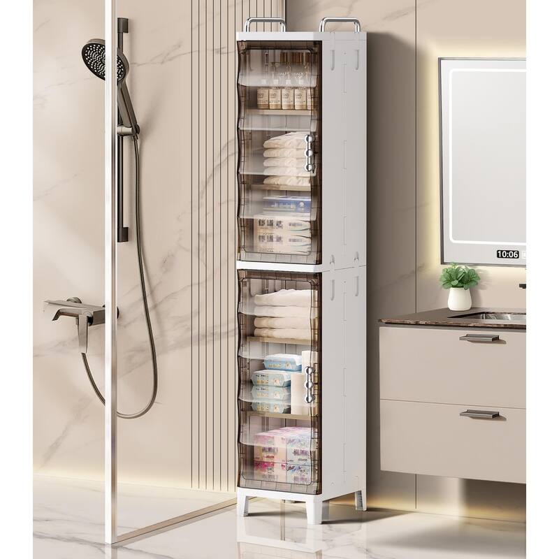 Small Narrow Bathroom Storage Cabinet White Plastic Corner Organizer with Adjustable Shelves