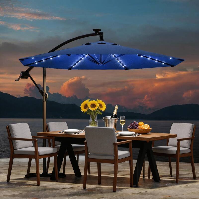 10 ft offset patio umbrella, with solar lights - Navy