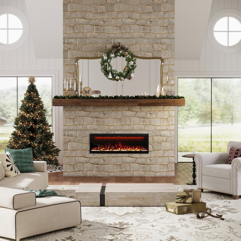 Clihome 42-88" Recessed Wall-Mounted Smart Control Electric Fireplace - 50 in.