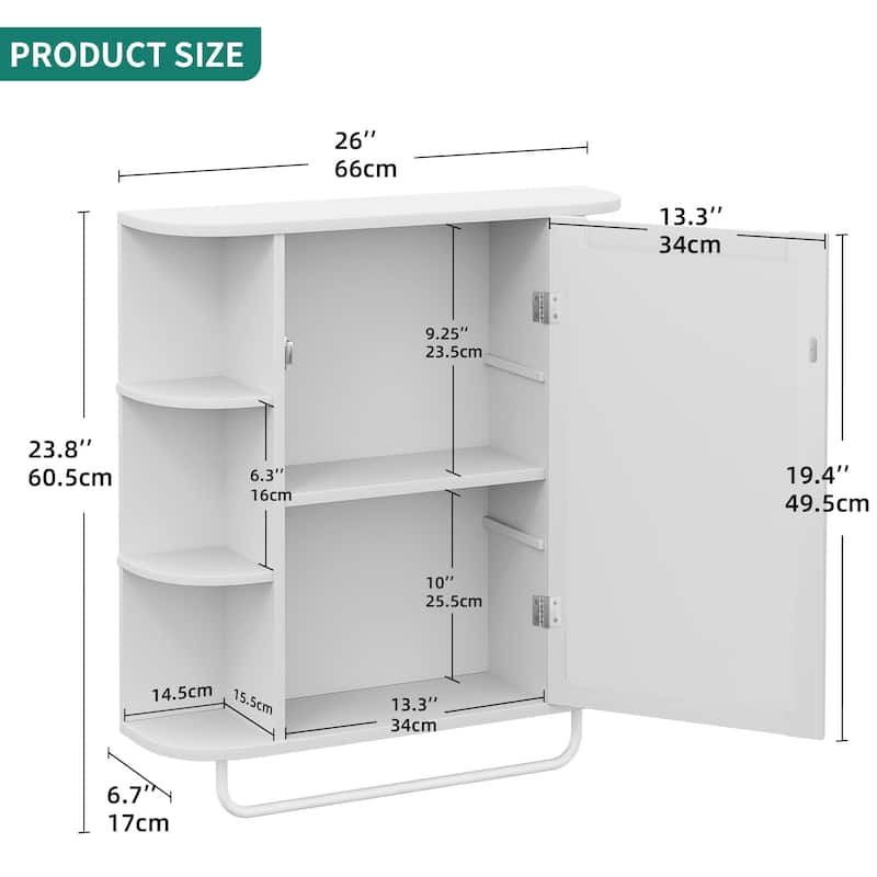 Modern Wall Bathroom Storage Medicine Cabinet with Adjustable Shelves and Towel Rack