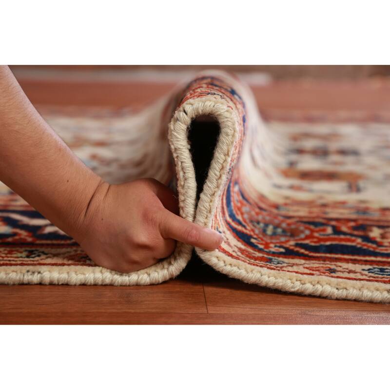 Hand Knotted Oriental 100% Wool Carpet Traditional Geometric Beige & Ivories Heriz (serapi) Area Rug - 9' 1'' X 6' 0''