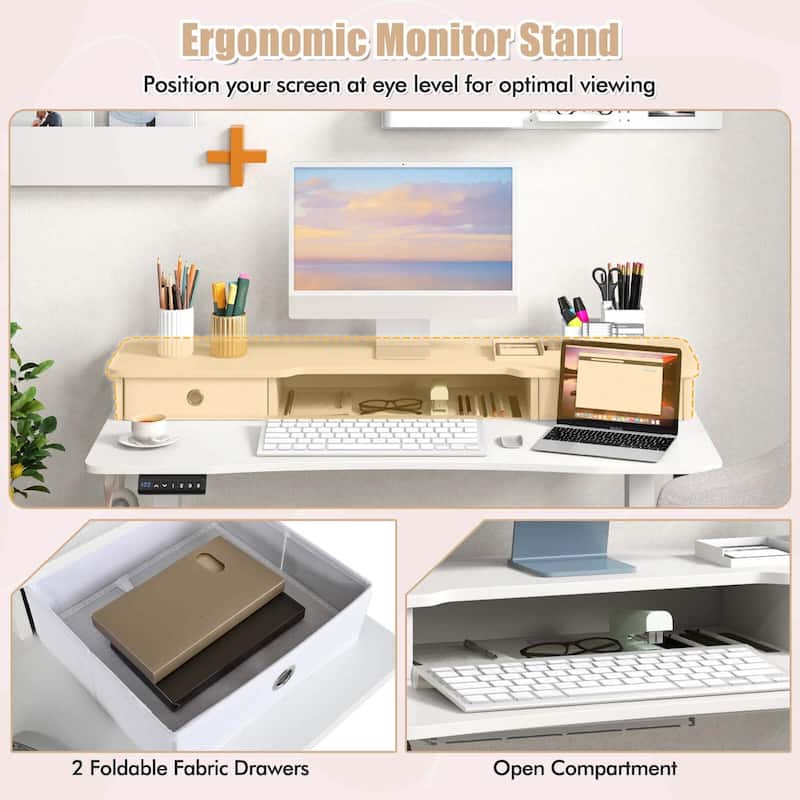 Costway 48"x 24" Electric Standing Desk with 2 Drawers Monitor Stand - See Details