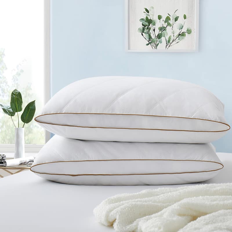 2 Pack Premium Quilted 2" Gusset Goose Feather and Down Bed Pillows for Side&Back Sleepers - White - Medium-Firm - King