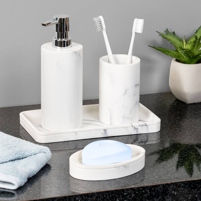 HoneyCanDo White Faux Marble 4Piece Bath Accessory Set On Sale