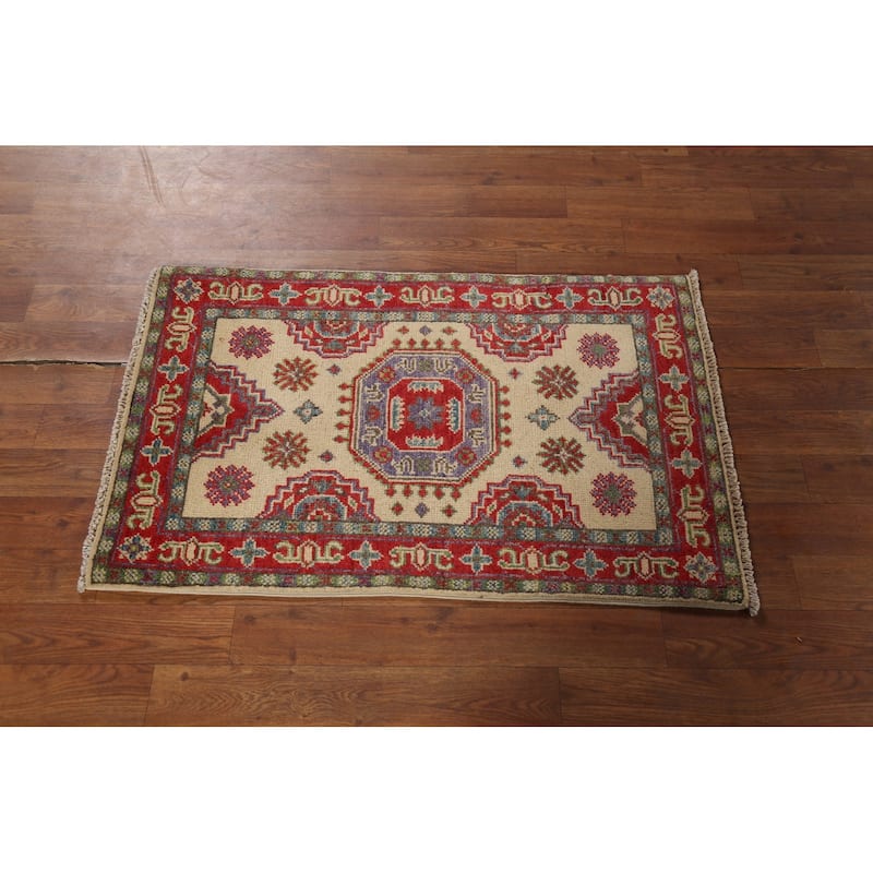 Geometric Kazak Accent Rug Handmade Oriental Wool Carpet - 2'1"x 2'10"
