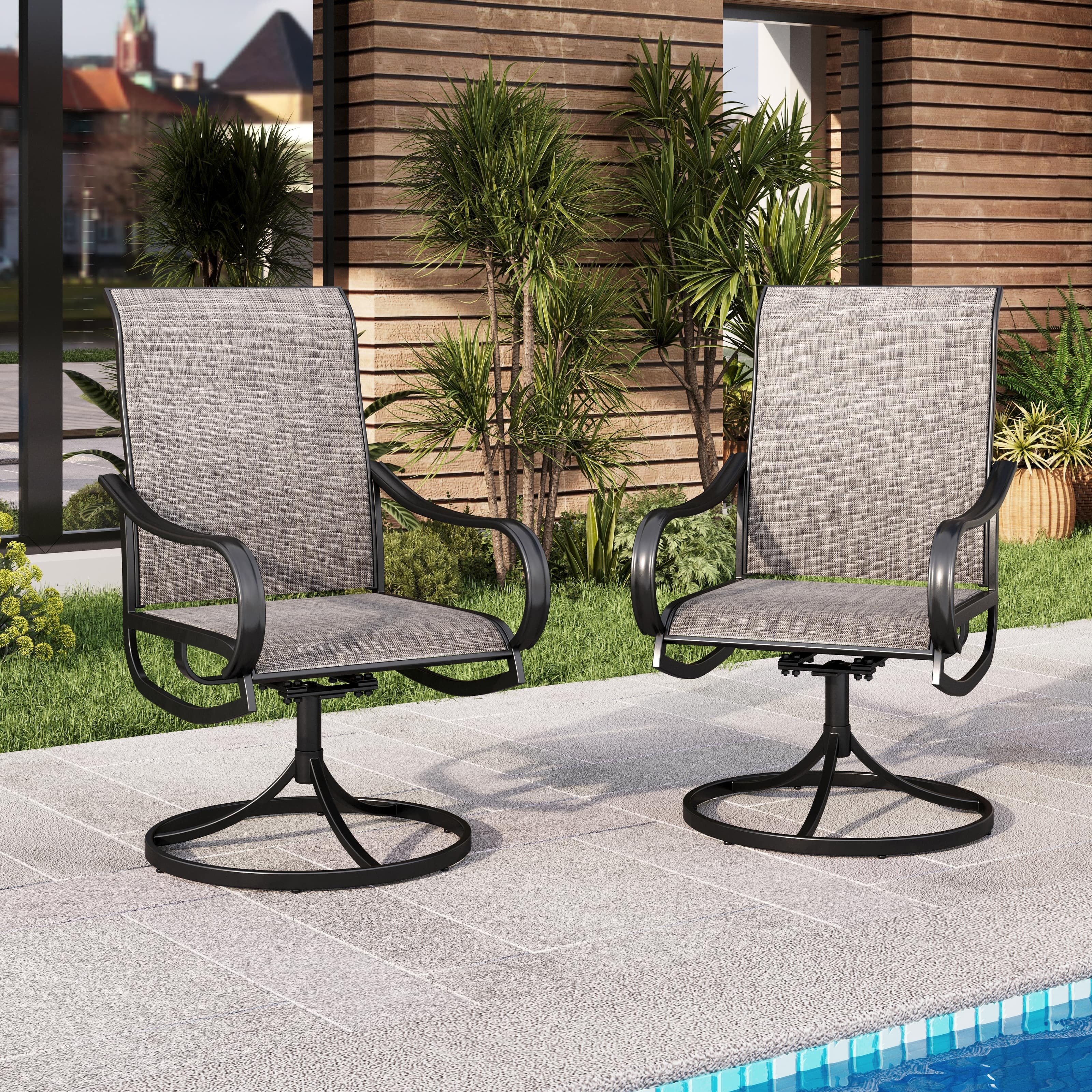 MAISON ARTS Patio Swivel Dining Chairs Set of 2 Outdoor Kitchen Garden Metal Chair with Textilene Mesh Fabric