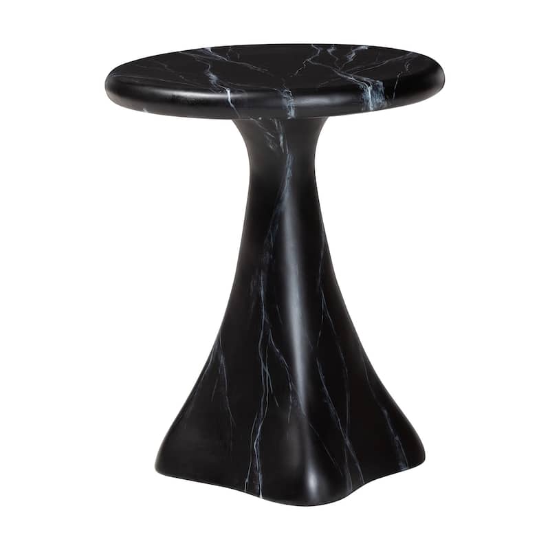 Aponi Marbled Resin End Table - Sculptural Side Table with Round Top and Pedestal Base, Modern Contemporary Statement Furniture - Black